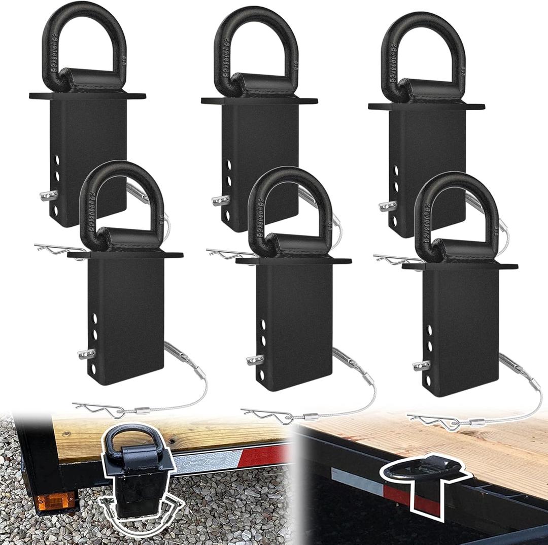 Stake Pocket D Rings 6pcs 18000lbs Heavy Duty D-Ring Tie Downs for Utility Trailers and Flatbed Trucks w/Hitch Pin w/Steel Cables, Removable Tie Downs for Flatbed Cargo Trucks, Black Upgrade