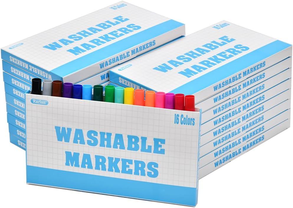 Rarlan Washable Markers Bulk for Kids, Classroom Pack, 16 Colors, 18 Boxes, 288 Count