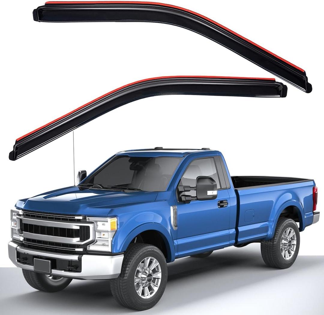 Lightronic Extra Durable Clip-on in-Channel Auto Vent Window Visor, Fits 2017-2025 Ford F-250, F-350 & F-450 Super Duty, Regular/SuperCab/Crew Cab, UV-Protect Rain Guard Wind Deflector, Smoke, 2-Pcs