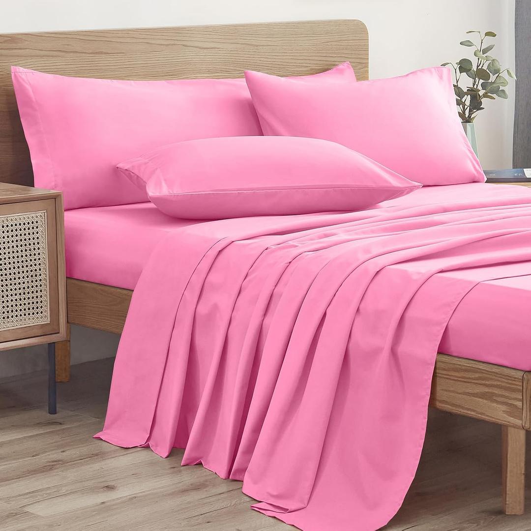 Ersmak Queen Sheets Set (4 Piece), Super Soft Brushed Microfiber Bed Sheets with 16 Inch Deep Pocket, Egyptian Quality Luxury Bedding Set - Pink