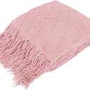 PAVILIA Light Pink Knit Throw Blanket for Couch Bed, Soft Knitted Farmhouse Sofa Throw for Living Room, Lightweight Decorative Summer Throw Blanket for Chair, Outdoor Textured Boho Blanket, 50x60