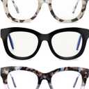LADEESSE Readers for Women Oprah Style 3 Pack Square Oversized Reading Glasses with Spring Hinge Blue Light Blocking Ladies (Black+grey+blue)