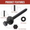 3/8" x 10" Lag Bolts (25 PCS) Black Lag Screws for Wood, Double Anti-Rust Coatings, Heavy Duty Hex Head with Washers