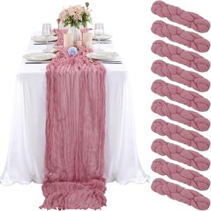 10 Pcs Dusty Rose Cheesecloth Table Runner 10FT, Gauze Table Runner for Wedding Reception Sheer Bridal Shower Birthday Party Boho Table Decoration, Rustic Romantic Wedding Runner