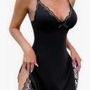 CHICME Women's Lace Trim Side Slit Modal Cami Sleep Dress Loungewear Cute Night Gowns for Women XL