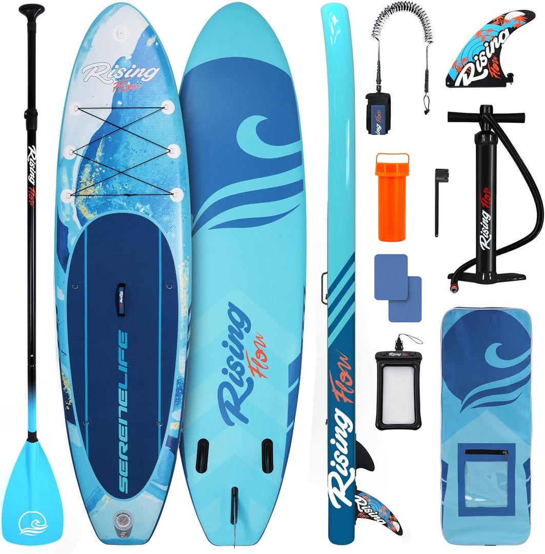 SereneLife 10’6” Inflatable Stand Up Paddle Board with Premium SUP Accessories - 32” Wide Stable Design with Non-Slip EVA Deck Pad, for Youth and Adults, 350 lbs. Capacity