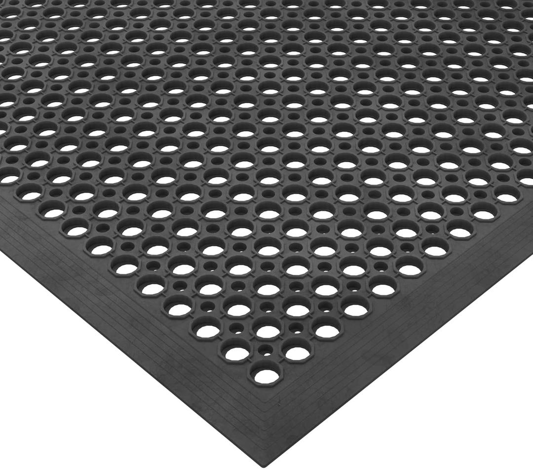 Ottomanson Heavy Duty Rubber Floor Mat Non-Slip, Waterproof, Easy to Clean Anti-Fatigue Mat for Commercial Kitchens, Restaurants, Workshops Oil Resistant, Hose Washable 36" x 60", Black
