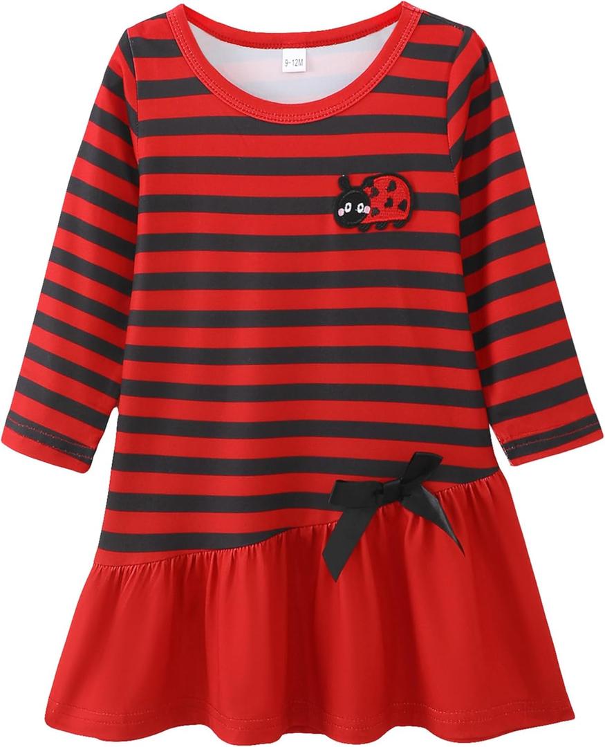 Baby Girl Fall Clothes: Soft Long Sleeve Bow Tie Print Outfits Casual Birthday Party Clothing for 6Months-3T (Red)