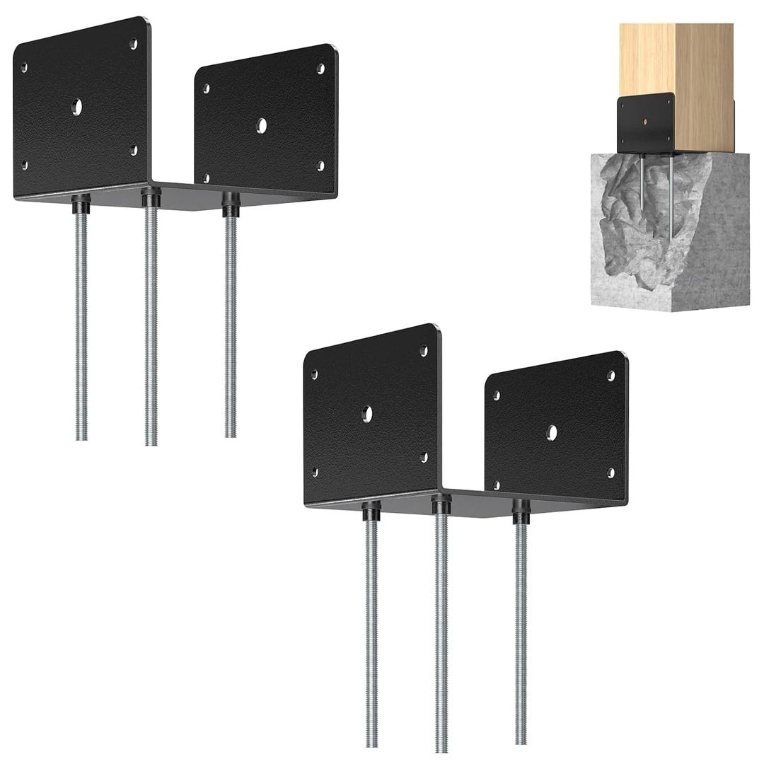 6x6 Concrete Post Base(2 PCS), Deck Post Base Holder Ground Spike for Concrete, Decking Post Brackets with 3 Anchor Rods, Post Base for Pavilion Deck Porch Handrail Railing