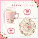 Domensi 60 Pieces Tea Party Decorations Include 30 Pcs 9 oz Paper Cups with Handle and 30 Pcs Tea Party Paper Plates Disposable Blossom Teacups and Saucers for wedding Favors(Elegant)