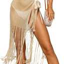 SHENHE Women's Fringe Beach Sarong Sheer Tie Side Bathing Suit Wrap Skirt Beach Coverup (X-Large)