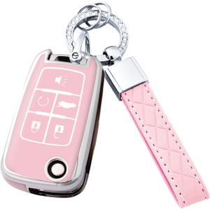 Key Fob Cover with Keychain for Buick Encore Camaro Equinox Impala Sonic Trax GMC Terrain Flip (Pink)