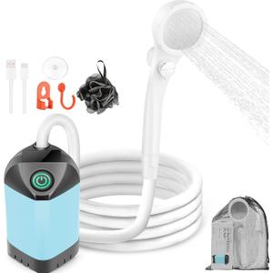 Portable Shower for Camping with 7800mAh Battery - 3 Spray Modes, IPX8 Waterproof & Strong Suction Shower Pump for Outdoor Hiking, Beach Travel, RV, Pet Bathing & Gardening