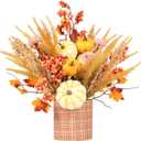 SY Super Bang Fall Decor, 12" Artificial Yellow/White Pumpkin Berry Maple Tree Table Decorations, for Autumn Halloween Thanksgiving Home Farmhouse Harvest Holiday Party Centerpieces Decor.