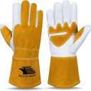 Top Grain Leather Cowhide Mig Welding Gloves with Reinforced Palm & Thumb for Extra Protection (14 Inch yellow)