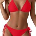 Women Red Triangle Bikini Sets Halter Two Piece Sexy Swimsuit String Tie Side Bathing Suit M