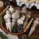 Yunlly 9 Pcs Neutral Christmas Ornaments Textured Christmas Tree Decor with Hanging Loop Modern Brown Hanging Finial Ornaments Shatterproof Home Decor for Xmas Vintage Rustic Farmhouse (Modern Color)