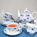 Bone China Tea Set, 21-Pieces Porcelain Tea Set for Adults, Tea Cups And Saucers for 6, with Teapot, Spoons, Sugar Bowl, Creamer Pitcher, Vintage Tea Set for Women Tea Party,Gift Box (Blue)