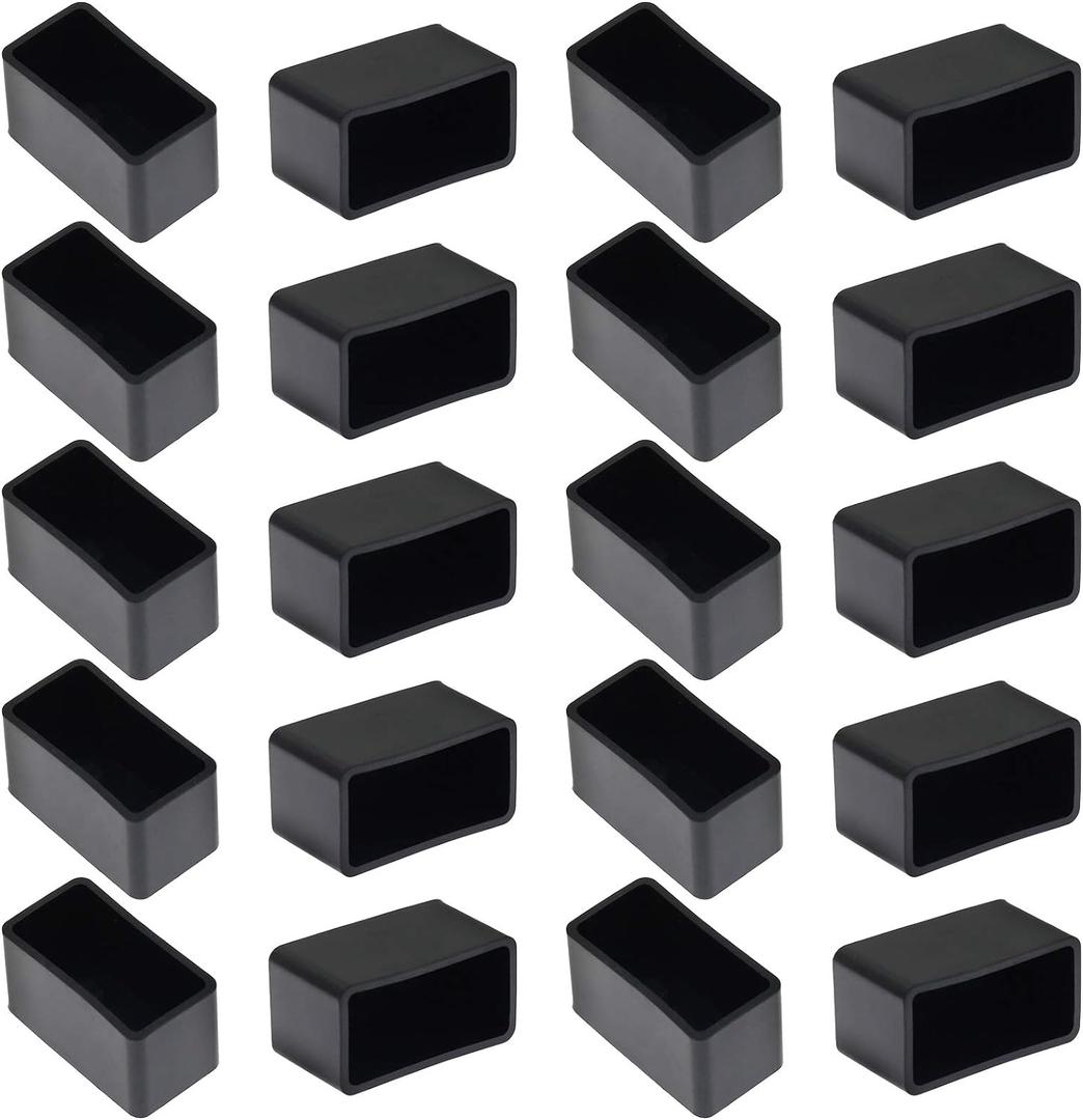 20Pcs Rectangle Rubber Furniture Leg Caps (3/4" x 1-1/2"), Vinyl Flexible Chair Leg Floor Protectors for Patio Indoor Chair Table Bed, 19 x 39mm (20mm x 40mm)
