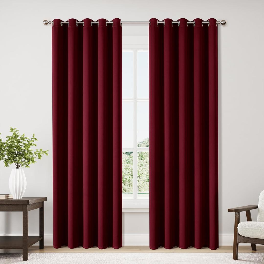 ChrisDowa Burgundyout Curtains 70 inches Wide for Bedroom - 2 Panels Set Extra Wide Grommet Thermal Insulated Room Darkening Curtains for Living Room (Burgundy, 70 x 84 Inch)