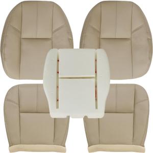 NLQR Driver and Passenger Side Bottom and Top Replacement Seat Covers Tan & Driver Bottom Foam Cushion Compatible with Chevy Silverado Tahoe Suburban Avalanche GMC Sierra Yukon 2007-2014