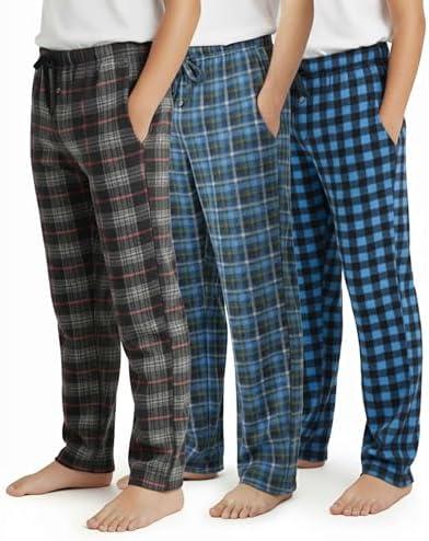 Real Essentials  Pack: Boys' Fleece Pajama Pants Soft PJ Bottoms for Kids Youth Teens Sleepwear (Ages 8-10)