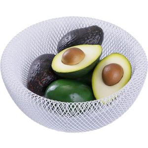 IBWell Metal Wire Woven Fruit Storage Bowl Basket for Kitchen, Large Black Mesh Fruit Stand, for Apple, Pineapple, Banana, Orange, Lemon, Pear, Strawberry, Watermelon (White, Small)