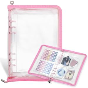 Sticker Organizer Binder Storage Book A5 Reusable Sticker Book Collecting Holder Display Album with 220 Pockets and Zipper Closure (Pink)