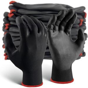 Ultra-Thin PU Coated Work Gloves 12 Pairs Breathable High Dexterity Gardening Warehouse Assembly Precision Tasks (Medium, Black)