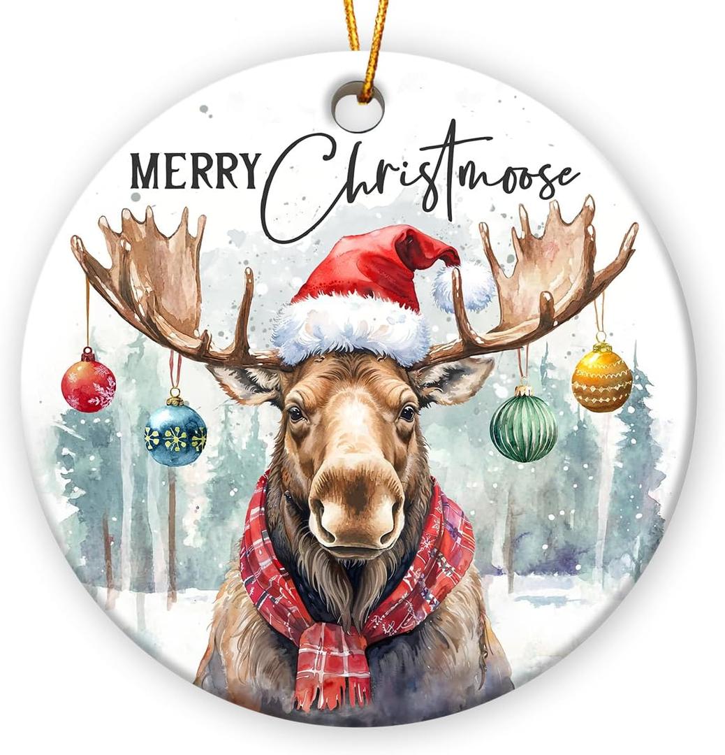 Tiny Detalles Moose Ornaments for Christmas Tree 2025, Moose Gifts for Women Men, Xmas Gifts for Animal Lovers, Ceramic Ornament, Keepsake Ornaments Hanging Christmas Decorations