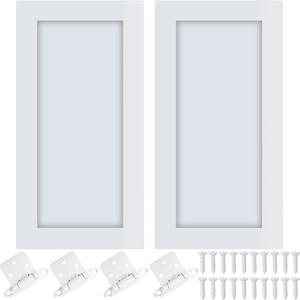 Cinnvoice 2 Pcs Pine Kitchen Cabinet Door Replacement with 4 Pcs Cabinet Hinges Wood Shaker Door Front Replacement for Kitchen, Bathroom, Vanity(White,15.5" W X 29" H)