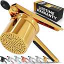 PriorityChef Large 15oz Potato Ricer, Heavy Duty Stainless Steel Potato Masher and Ricer Kitchen Tool, Press and Mash Kitchen Gadget For Perfect Mashed Potatoes - Everytime, Gold and Black (Fixed Disc)