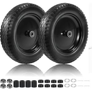 2 Pcs 14.5" Solid Wheelbarrow Tire, 4.80/4.00-8 Flat Free Tire and Wheel, 3"-7" Centered Hub, 5/8" & 3/4" Bearings, Universal Fit for 4.80/4.00-8, 3.50/2.50-8, 4.00-6, 4.00-8 Wheelbarrow Tires
