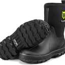 TIDEWE Rubber Boots for Men, 5.5mm Neoprene Insulated Rain Boots with Steel Shank, Waterproof Mid Calf Hunting Boots, Sturdy Rubber Work Boots for Farming Gardening Fishing (12, Black)