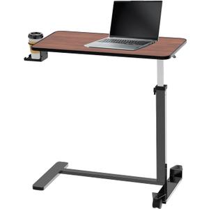 Adjustable Overbed Table with Invisible and Lockable Wheels Bedside Table with Cup Holder Standing Desk for Medical or Home Use Walnut Color30.3" W x 15.3" D