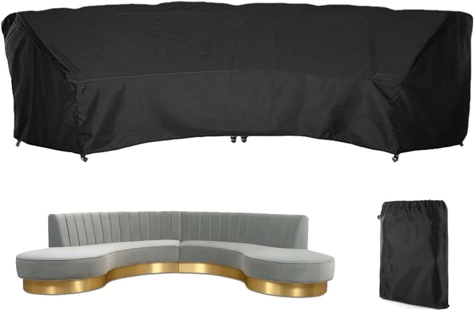 Curved Sofa Cover Waterproof Sectional Couch Cover Outdoor Furniture Cover Half Moon Sofa Set Protector with Windproof Elastic Cord for Patio Garden Lawn