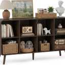 YOSHOOT 8 Cube Bookshelf - 46.5" Wood Cube Bookcase with Legs, Open Cubby Bookshelves with Curved Profile Design for Bedroom, Living Room,Home Office, Walnut