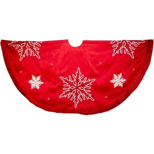 Kurt Adler Snowflake Embroidered and Pleated Tree Skirt, 60-Inch, Red