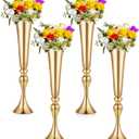 Amylove 4 Pieces 21.9 Inch Tall Gold Trumpet Vases for Centerpieces, Wedding Gold Flower Stand, Floral Stand Display Rack for Tables, Wedding Dinner Party, Anniversary Ceremony Birthday Event Decor