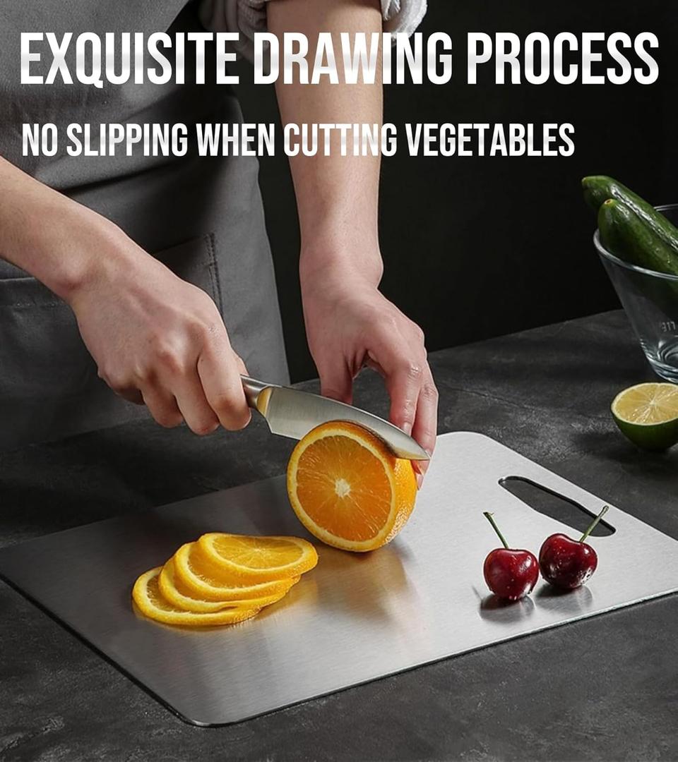 Titanium Cutting Board - 2025 New Titanium Cutting Boards for Kitchen, Double-Sided Food Grade Cutting Board, Chopping Board Cutting Mat for Meat Fruit & Vegetable-1 pc.X-Large (18.11x11.81in) (Silver)