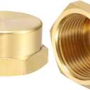 uxcell 2Pcs Brass Compression Cap Fitting Stop Valve Cap 1" NPT Hex Thread Pipe Fitting Flare Cap Tubing Ends Sealing Cap for Air Conditioner, Water, Air, Gas Line (Gold Tone)