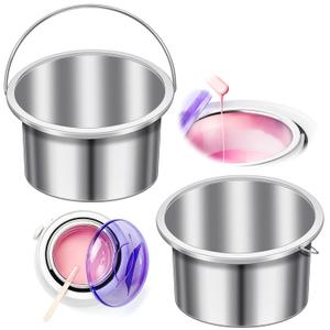 BBTO 2 Pcs Wax Pot Wax Melt Warmer Replacement Inner Pot Liner 14oz Metal Tin 4'' Portable Hair Removal Waxing Bowl Container for 500 ml Hair Removal Machine