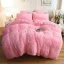 XeGe Plush Shaggy Duvet Cover Set, Luxury Ultra Soft Crystal Velvet Fluffy Bedding Sets 2 Pieces(1 Furry Faux Fur Comforter Cover + 1 Fuzzy Faux Fur Pillow Case), Zipper Closure(Twin, Light Pink)