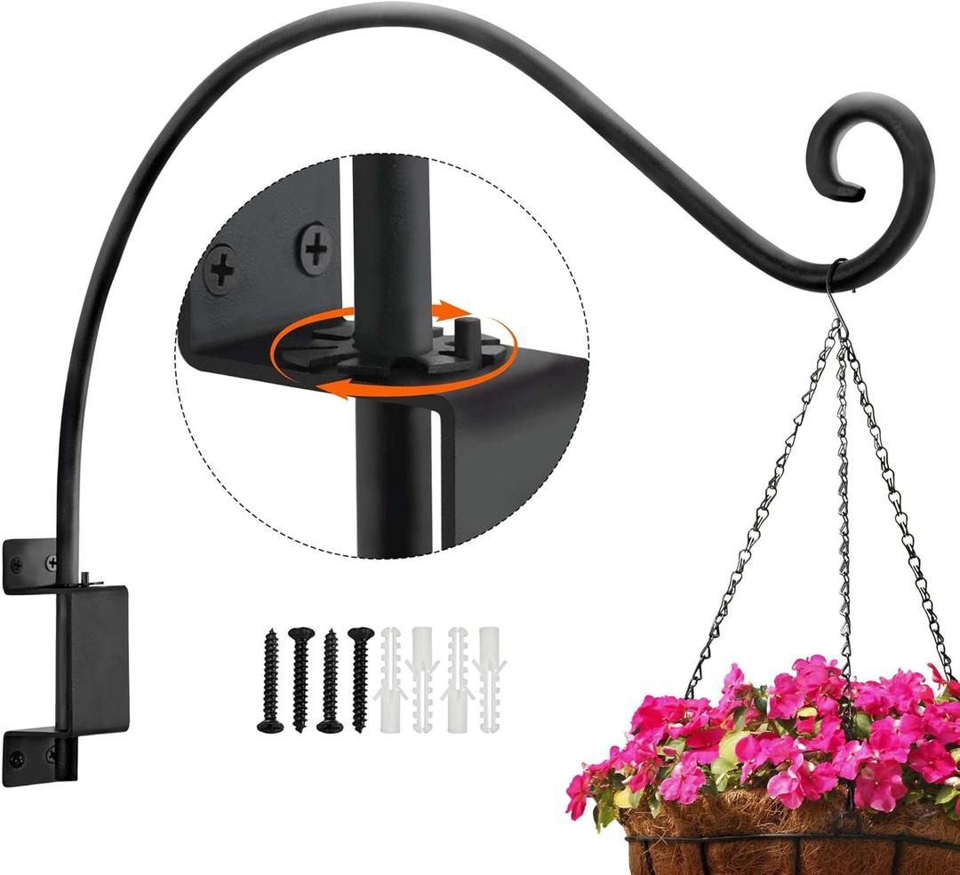 AJART Bird Feeder Hanger for Outside:22-inch Swivel Hanging Plant Hangers Bracket Outdoor for Garden Patio Yard Tree Wall Mount - Hummingbird Feeder Hooks (Black-01)