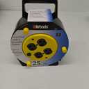 Woods Light Duty Extension Cord Reel, 25Ft, 16 Gauge, 3 Conductor, 4-Outlets, 12A Circuit Breaker, Yellow/Black, 4907