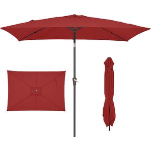 JEAREY 6.5x10 ft Rectangular Patio Umbrellas Rectangle Outdoor Umbrella with Push Button Tilt and Crank, Market Table Umbrella 6 Sturdy Ribs UV Protection for Poolside Garden Backyard Deck, Red