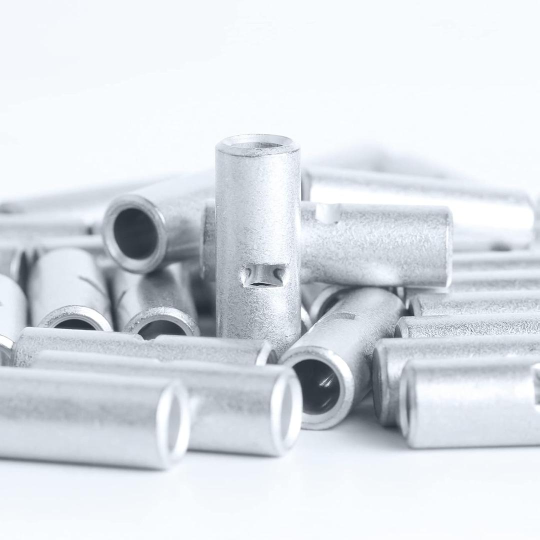 AIRIC Non Insulated Butt Connectors 8 AWG, 50 pcs Electrical Seamless Crimping Terminals, Uninsulated Wiring Crimps Connector, Bare Copper Crimp Splice Terminal for 8 Gauge Wire