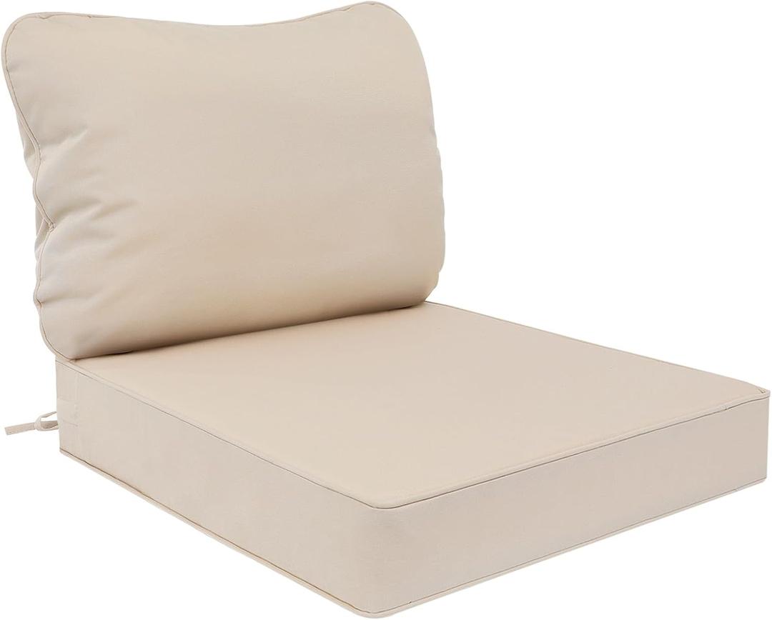 AAAAAcessories Outdoor Seat Cushions for Chairs, Waterproof, Fade-Resistant Patio Furniture Replacement Cushions, 21" x 21" x 4" + 23" x 17", Beige