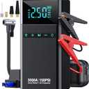 CZKBG Portable Car Starter Motor with Air Compressor, 3500A 150PSI Car Battery Jump Starter Battery Pack (All Gas/10L Diesel), 12V Car Spring Box Car Battery Jumper Starter, Large LCD Display, 2