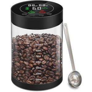 Electric Vacuum Coffee Canister, 1.3L Glass Airtight Food Storage Containers with Smart Pressure Sensor, Automatic Coffee Bean Container Rechargeable with LED Display Window for Kitchen Food Storage